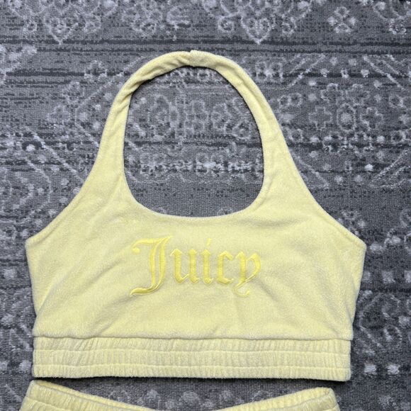 Juicy Couture x Forever 21 Yellow Terry Cloth Cropped Halter Top Short Set 0X - Picture 5 of 16